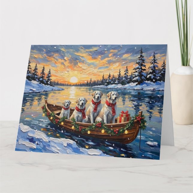 Great Pyrenees Christmas Boat Holiday Card (Front)