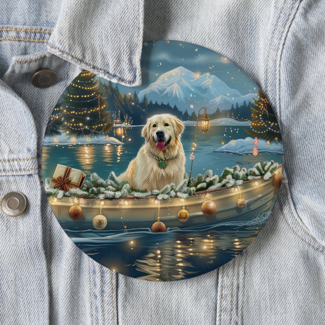 Great Pyrenees Christmas Festive Voyage 6 Cm Round Badge (In Situ)