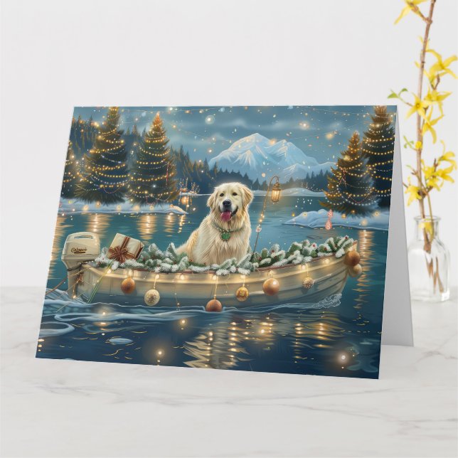 Great Pyrenees Christmas Festive Voyage Card (Yellow Flower)
