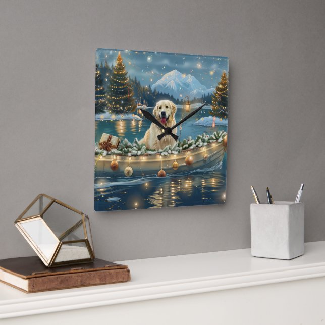 Great Pyrenees Christmas Festive Voyage Square Wall Clock (Office)