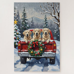 Great Pyrenees Christmas Red Truck Holiday Jigsaw Puzzle