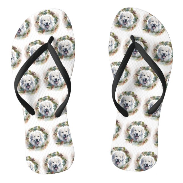 Great Pyrenees Christmas Wreath Festive Pup  Jandals (Footbed)