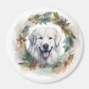 Great Pyrenees Christmas Wreath Festive Pup Magnet