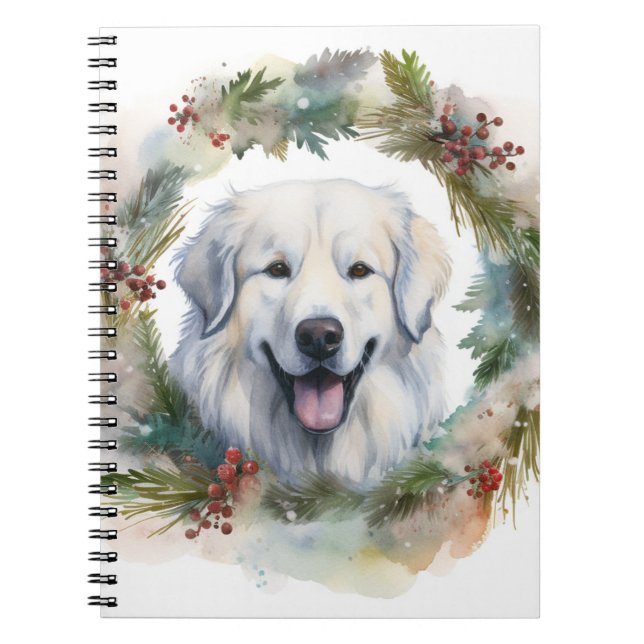 Great Pyrenees Christmas Wreath Festive Pup  Notebook (Front)