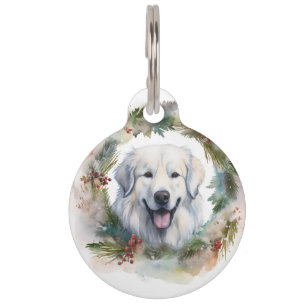 Great Pyrenees Christmas Wreath Festive Pup Pet Tag