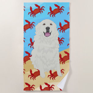 Great Pyrenees Crabs Beach Towel