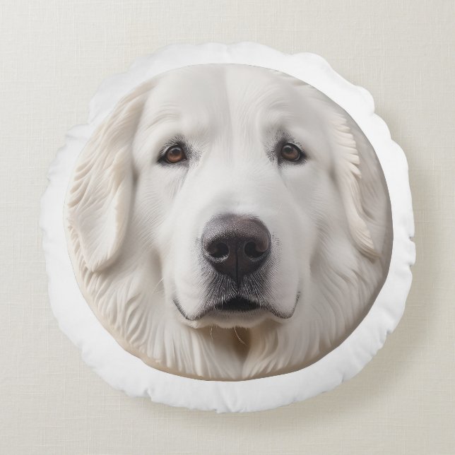 Great Pyrenees Dog 3D Inspired Round Cushion (Front)