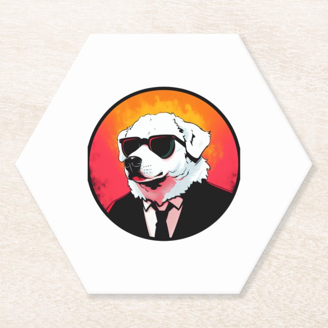 Great Pyrenees Dog Businessman   Paper Coaster (Front)