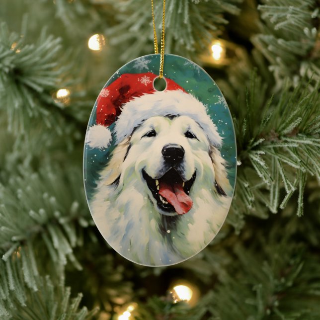 Great Pyrenees dog Christmas brush painting artwor Ceramic Tree Decoration (Tree)