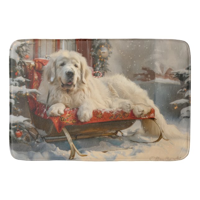 Great Pyrenees Dog Christmas Festive Bath Mat (Front)