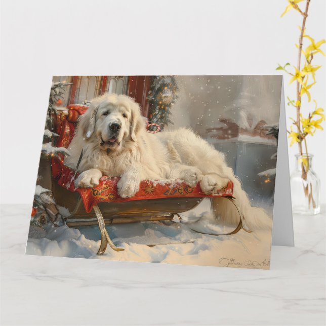 Great Pyrenees Dog Christmas Festive Card (Yellow Flower)