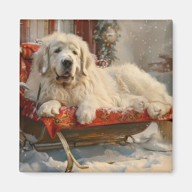 Great Pyrenees Dog Christmas Festive Magnet (Front)