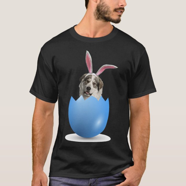 Great Pyrenees Dog Easter Bunny Coloured Egg Hunti T-Shirt (Front)