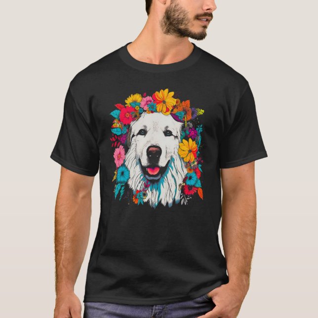 Great Pyrenees Dog Flower Peace T-Shirt (Front)