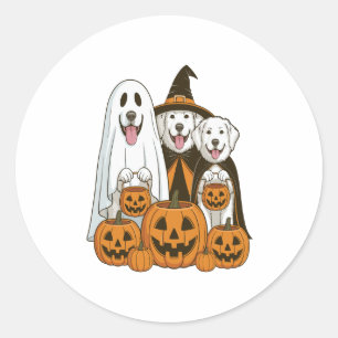 Great Pyrenees Dog Ghost Witch Halloween Matching  Classic Round Sticker