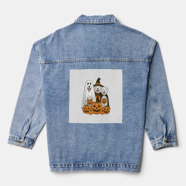 Great Pyrenees Dog Ghost Witch Halloween Matching  Denim Jacket (Back)