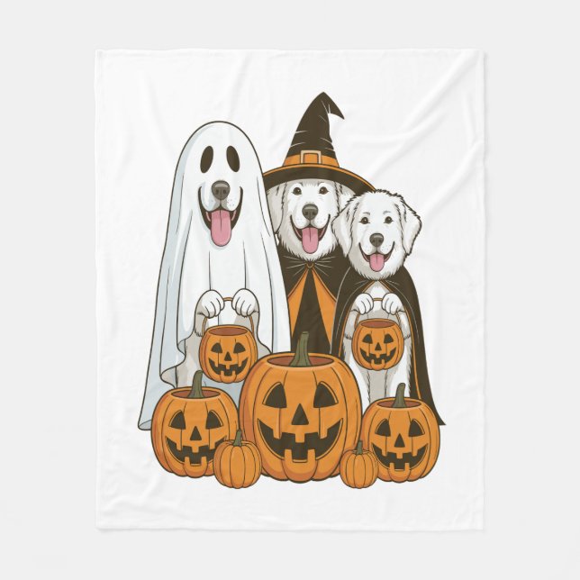 Great Pyrenees Dog Ghost Witch Halloween Matching  Fleece Blanket (Front)