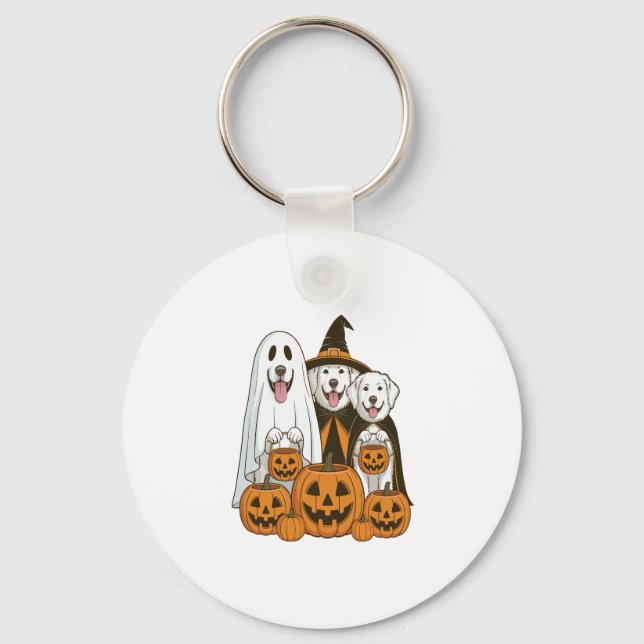Great Pyrenees Dog Ghost Witch Halloween Matching  Key Ring (Front)