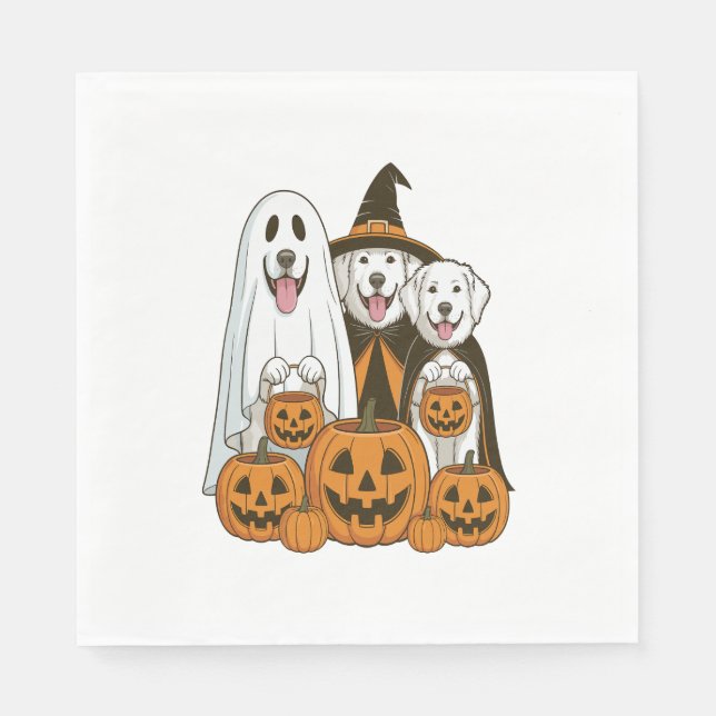 Great Pyrenees Dog Ghost Witch Halloween Matching  Napkin (Front)