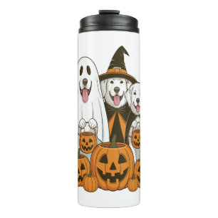 Great Pyrenees Dog Ghost Witch Halloween Matching Thermal Tumbler