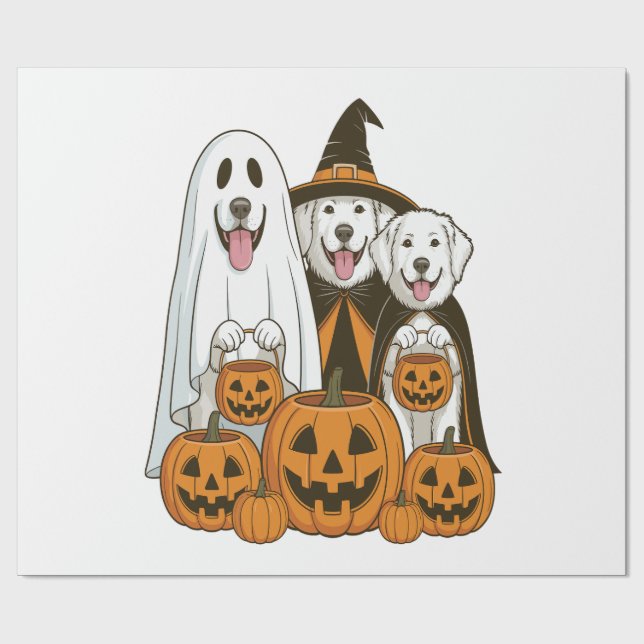 Great Pyrenees Dog Ghost Witch Halloween Matching  Wrapping Paper (Flat)