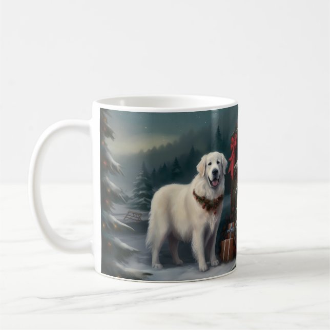 Great Pyrenees Dog in Snow Christmas Coffee Mug (Left)