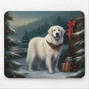 Great Pyrenees Dog in Snow Christmas Mouse Pad