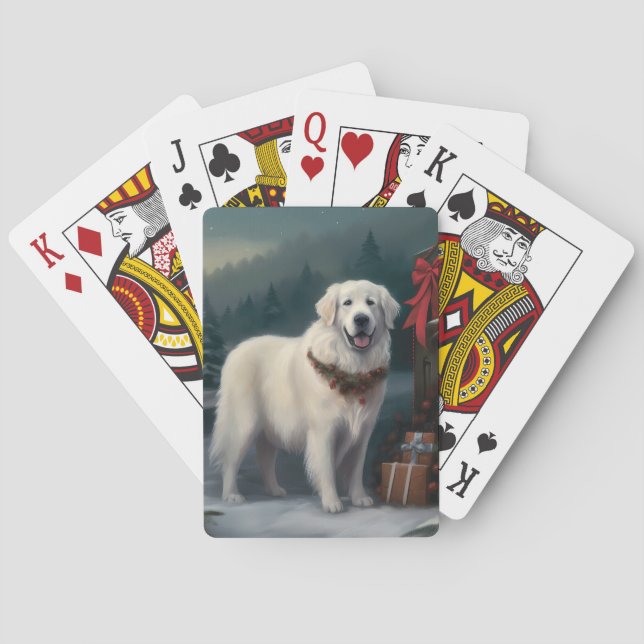 Great Pyrenees Dog in Snow Christmas Playing Cards (Back)