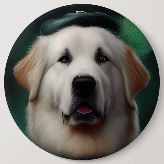 Great Pyrenees Dog in St. Patrick's Day Dress 6 Cm Round Badge (Front)