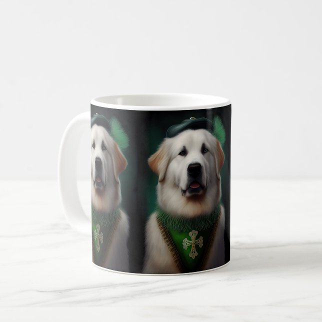 Great Pyrenees Dog in St. Patrick's Day Dress Coffee Mug (Front Left)