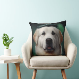 Great Pyrenees Dog in St. Patrick's Day Dress  Cushion
