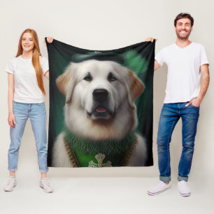 Great Pyrenees Dog in St. Patrick's Day Dress Fleece Blanket