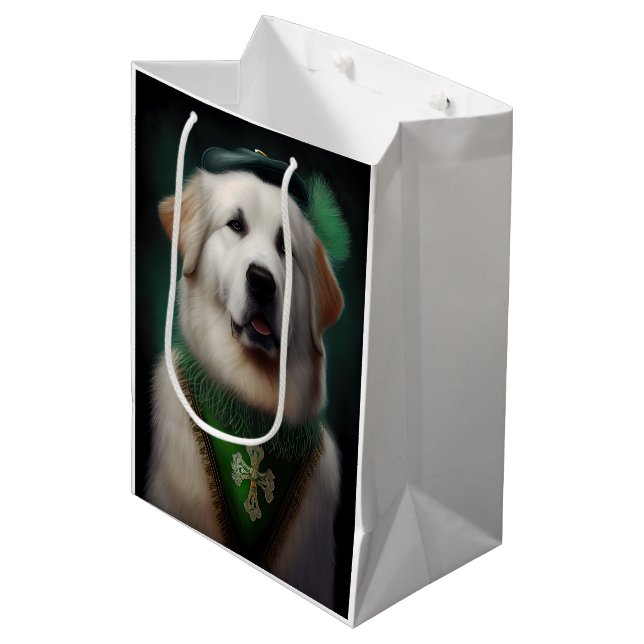 Great Pyrenees Dog in St. Patrick's Day Dress Medium Gift Bag (Front Angled)