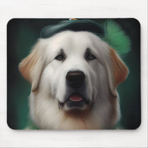 Great Pyrenees Dog in St. Patrick's Day Dress Mouse Pad