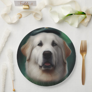 Great Pyrenees Dog in St. Patrick's Day Dress Paper Plate