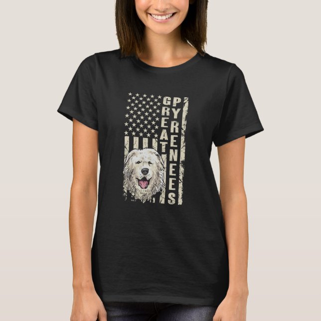 Great Pyrenees Dog Patriotic American Flag Pyrenee T-Shirt (Front)