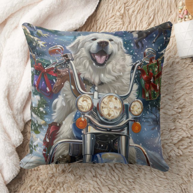 Great Pyrenees Dog Riding Motorcycle Christmas Cushion (Blanket)