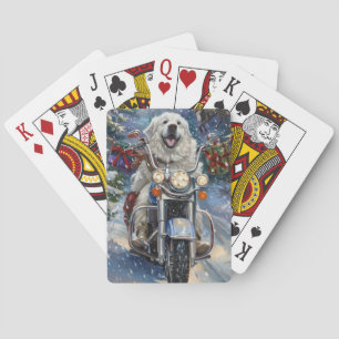 Great Pyrenees Dog Riding Motorcycle Christmas Playing Cards