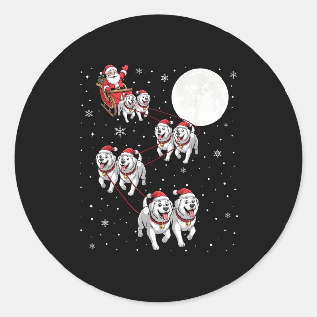 Great Pyrenees Dog Xmas Pajama Matching Santa Clau Classic Round Sticker (Front)