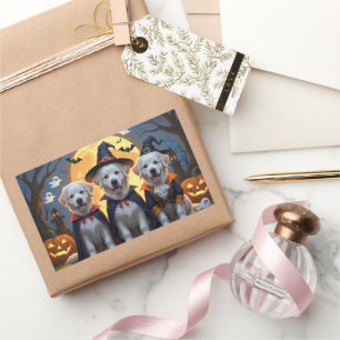Great Pyrenees Dogs Pumpkin Halloween Funny Rectangular Sticker