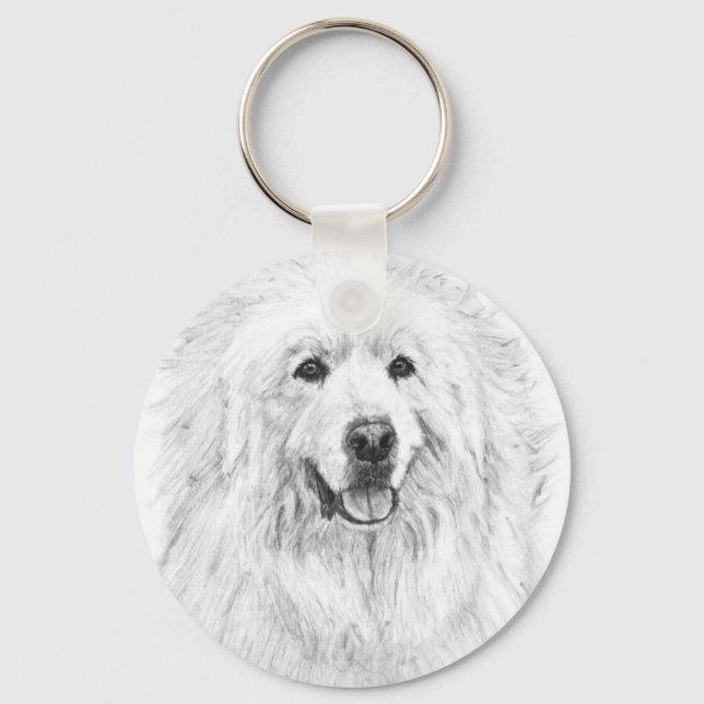 Great Pyrenees Drawing Key Ring (Front)