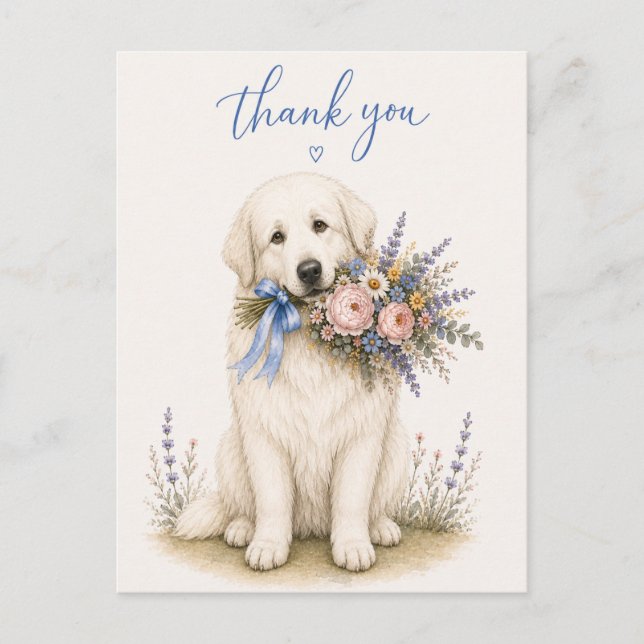 Great Pyrenees Flower Bouquet Thank You Postcard (Front)