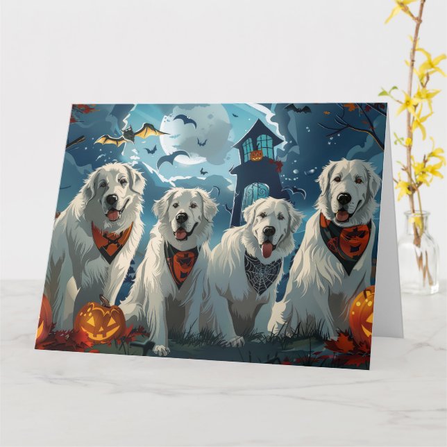 Great Pyrenees Halloween Spooky Card (Yellow Flower)