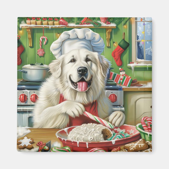 Great Pyrenees Holiday Baking: Festive Christmas Magnet (Front)