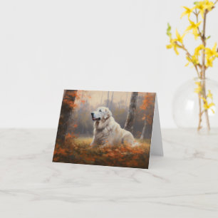 Great Pyrenees in Autumn Leaves Fall Inspire Card