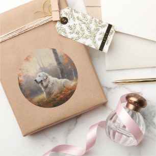 Great Pyrenees in Autumn Leaves Fall Inspire Classic Round Sticker