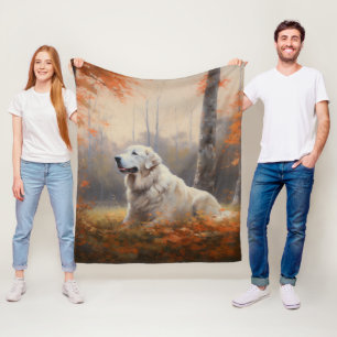 Great Pyrenees in Autumn Leaves Fall Inspire Fleece Blanket