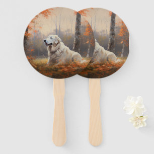 Great Pyrenees in Autumn Leaves Fall Inspire Hand Fan