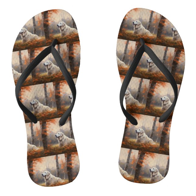 Great Pyrenees in Autumn Leaves Fall Inspire  Jandals (Footbed)