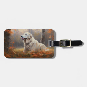 Great Pyrenees in Autumn Leaves Fall Inspire Luggage Tag
